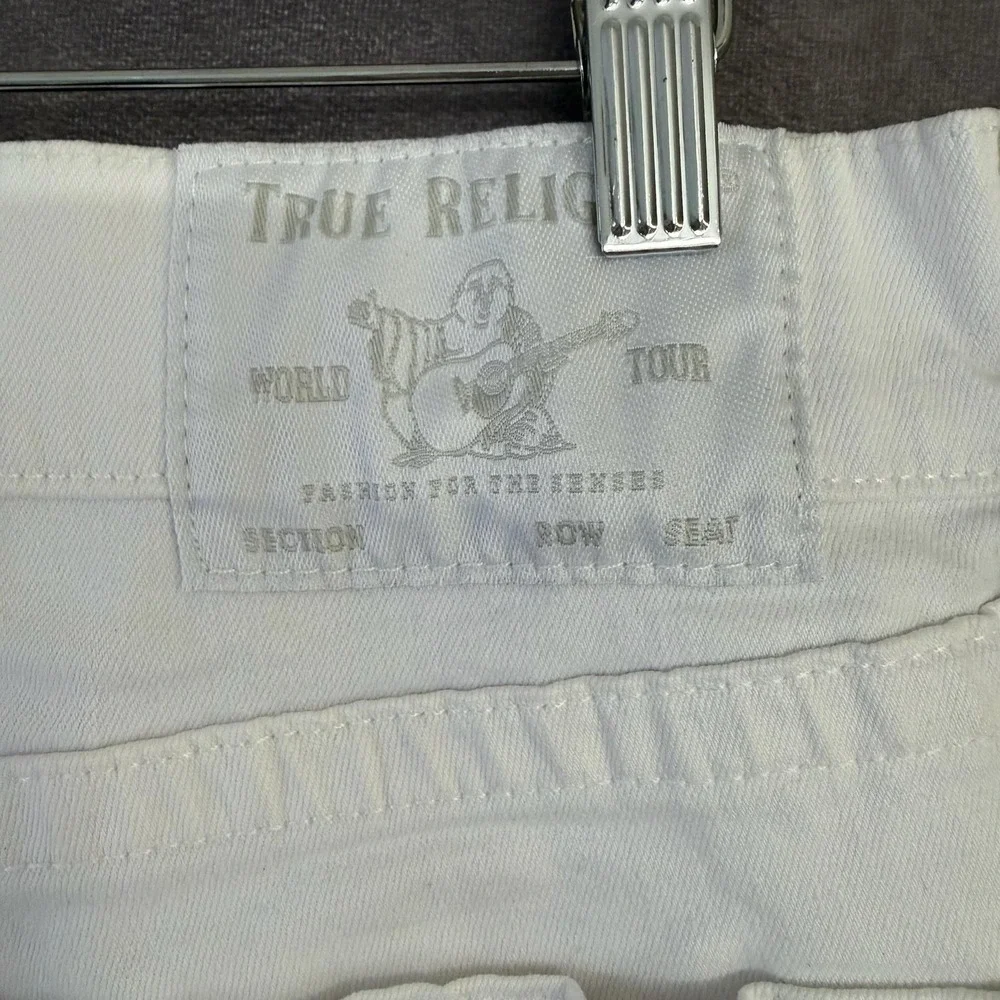 True Religion Jeans Mens 34x32 White Rocco Relaxed Skinny No Flap Denim Stretch